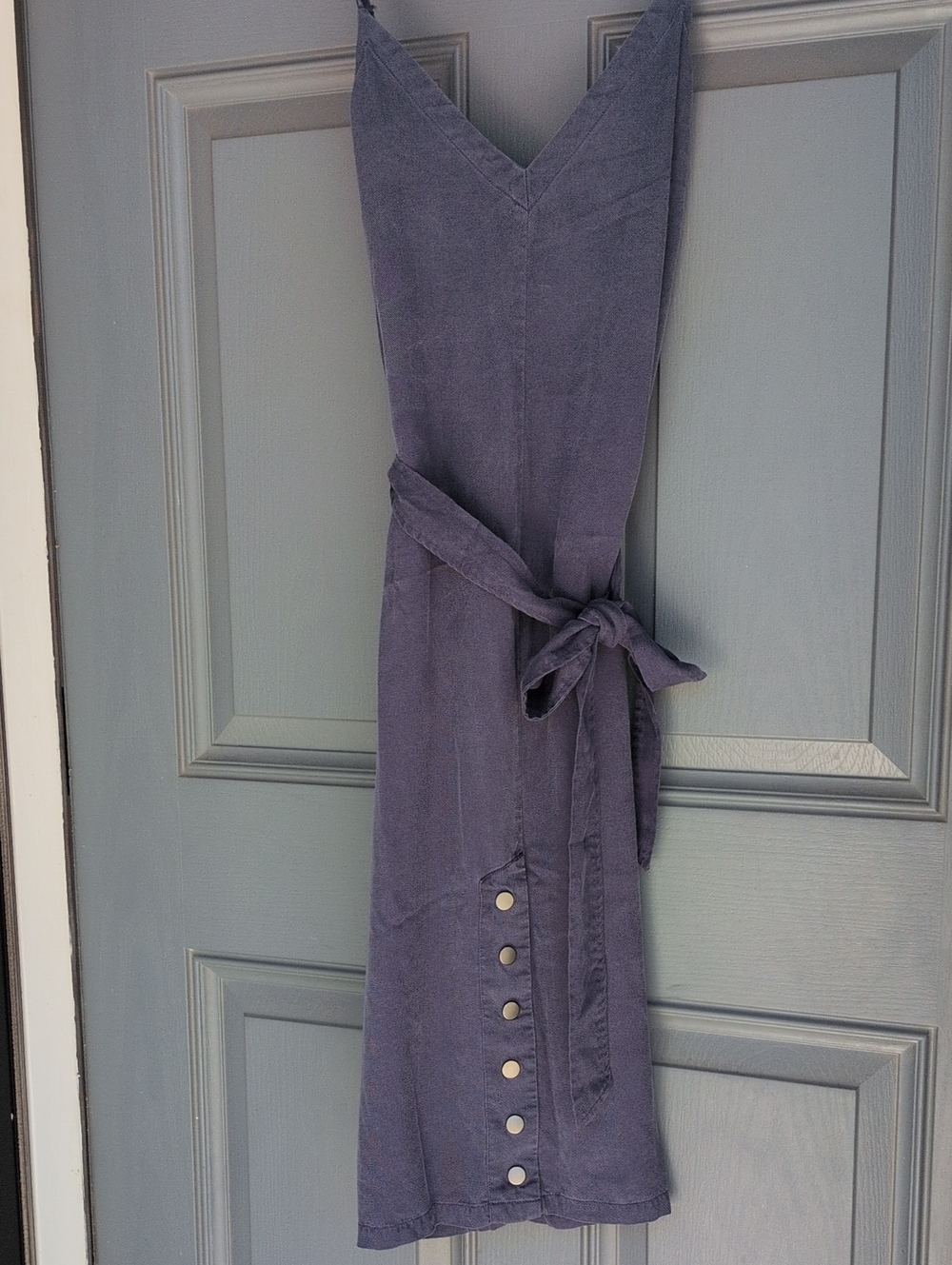Avec Les Filles Blue Midi Slip Dress with Front Button Hem